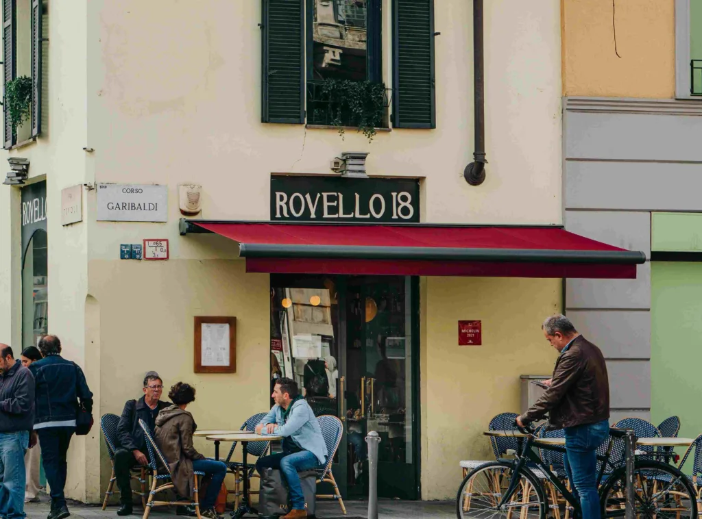 a cafe with people sitting outside