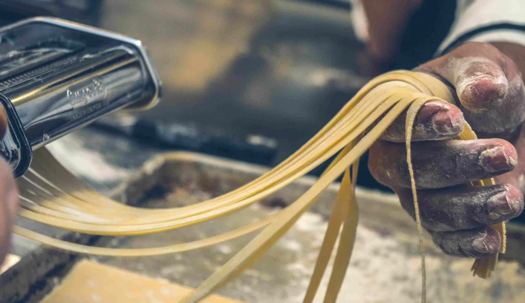 pasta in a pasta making machine